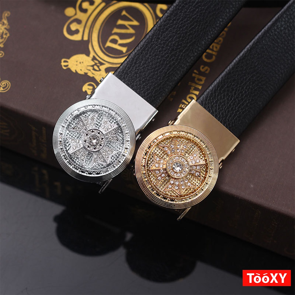 Thắt Lưng Da Nam Khóa Tự Động Cao Cấp Dây Nịt Nam Mặt Xoay Đính Đá , Phong Cách Hàn Quốc TL03