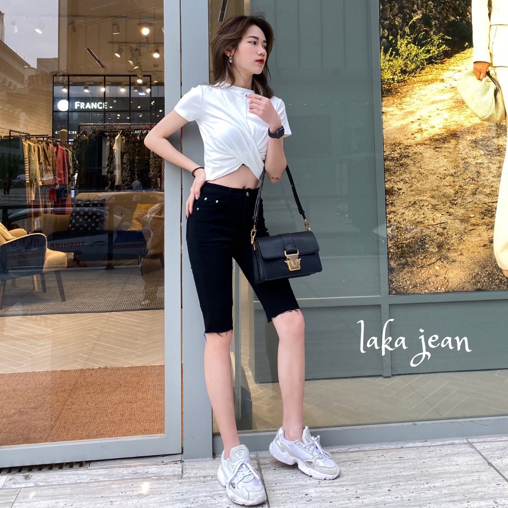 [Hàng Loại 1] Quần Jeans Lửng Nữ Màu Đen Co Giãn, Quần Ngố Jean Đùi Nữ Trơn Basic