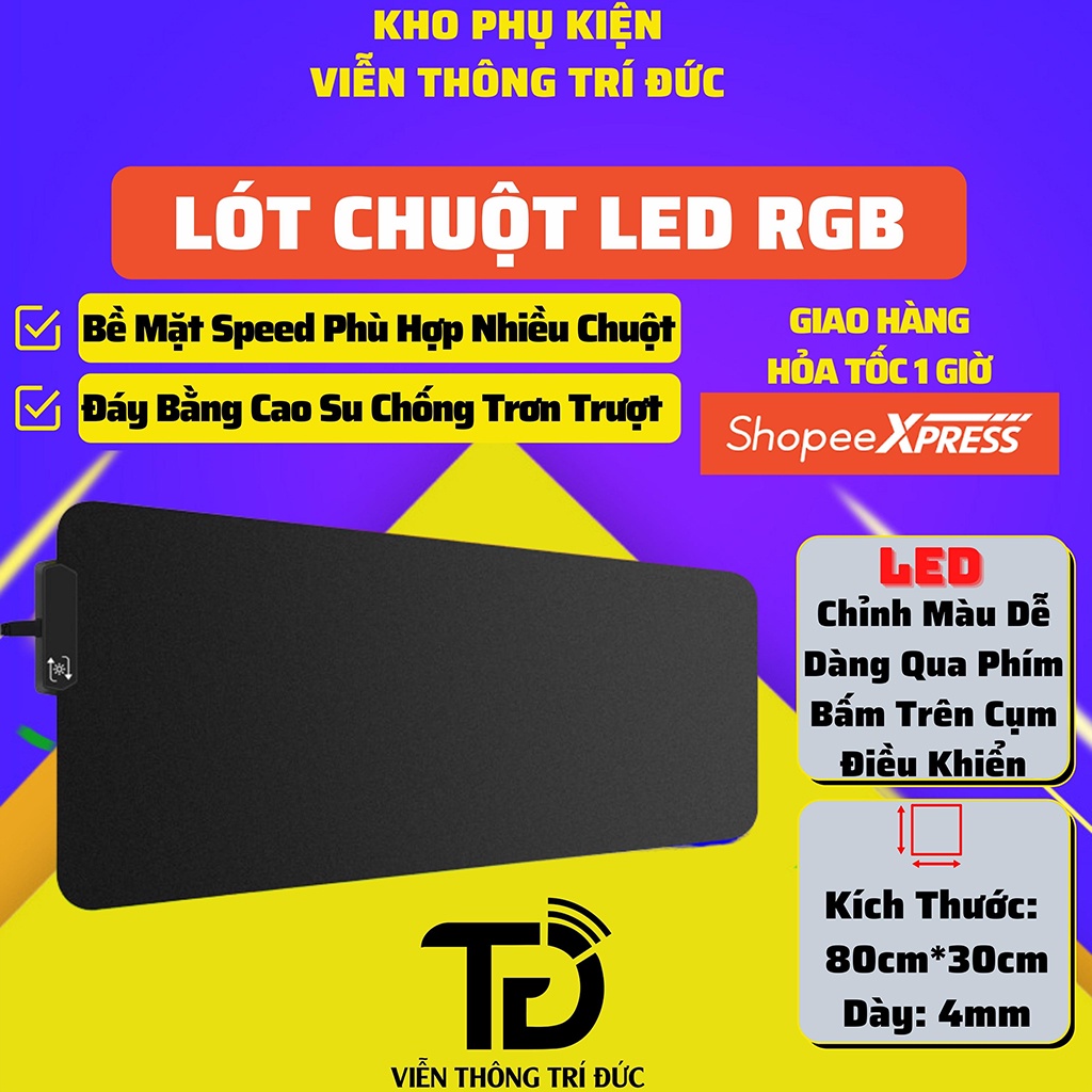 Lót Chuột LED RGB - Pad Chuột LED RGB 80x30cm &amp; 30x25cm - Bàn Di Chuột RGB Siêu Dày - Siêu Bền - Chống Nước