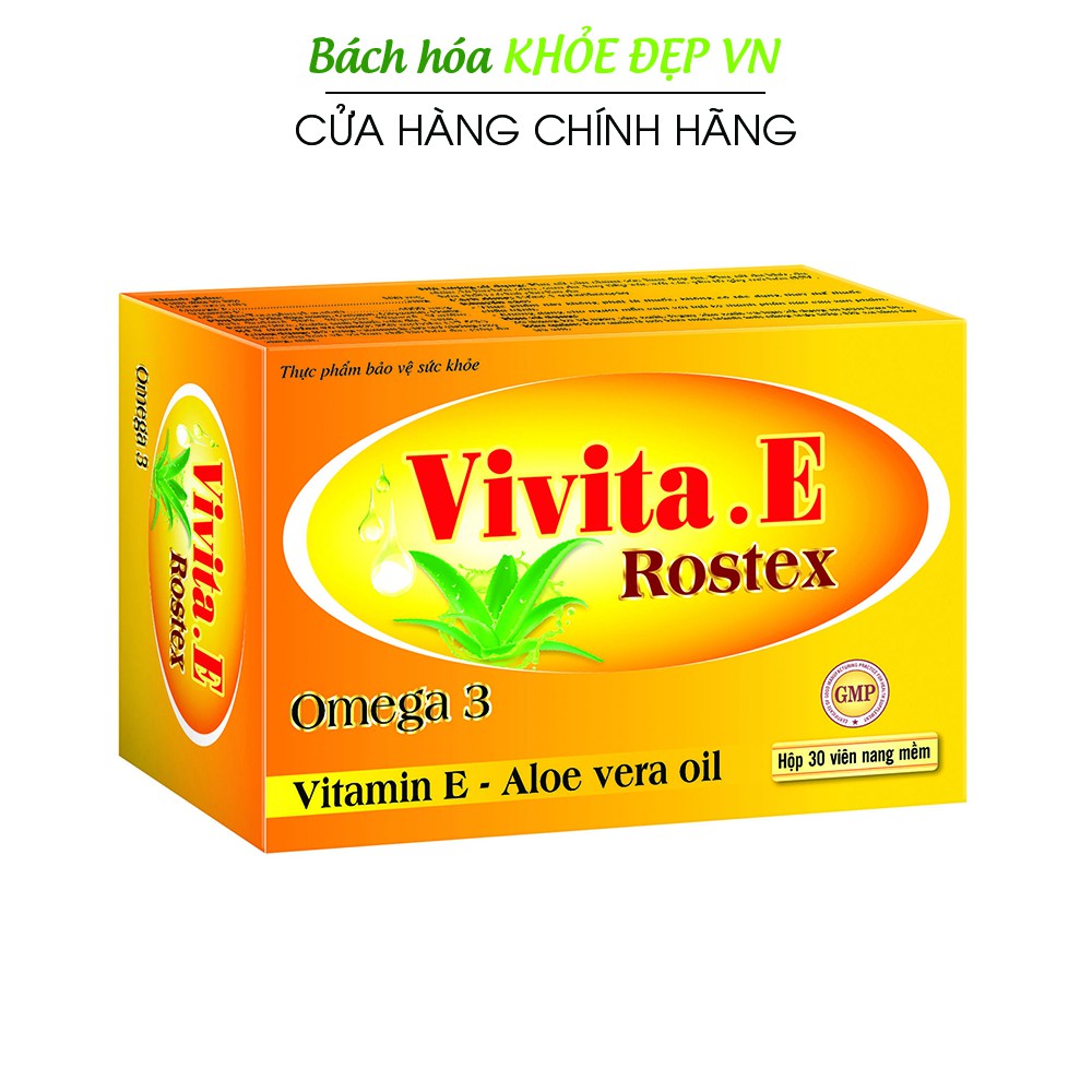 Viên uống đẹp da Vivita E Vàng bổ sung Vitamin E, Omega 3, tinh dầu nha đam - Hộp 30 viên