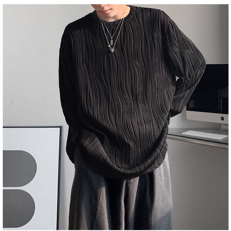 ♞AFF LIGA♞ Áo sweatshirt dáng rộng tay dài cổ tròn màu trơn phong cách Harajuku hiphop đường phố Hàn Quốc thời trang cho nam