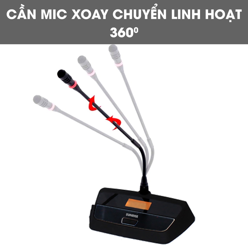 Micro không dây hội nghị Sunrise SM-840, Bộ 04 micro cổ ngỗng  hộp sóng cao cấp sử dụng cho nhiều người toạ đàm