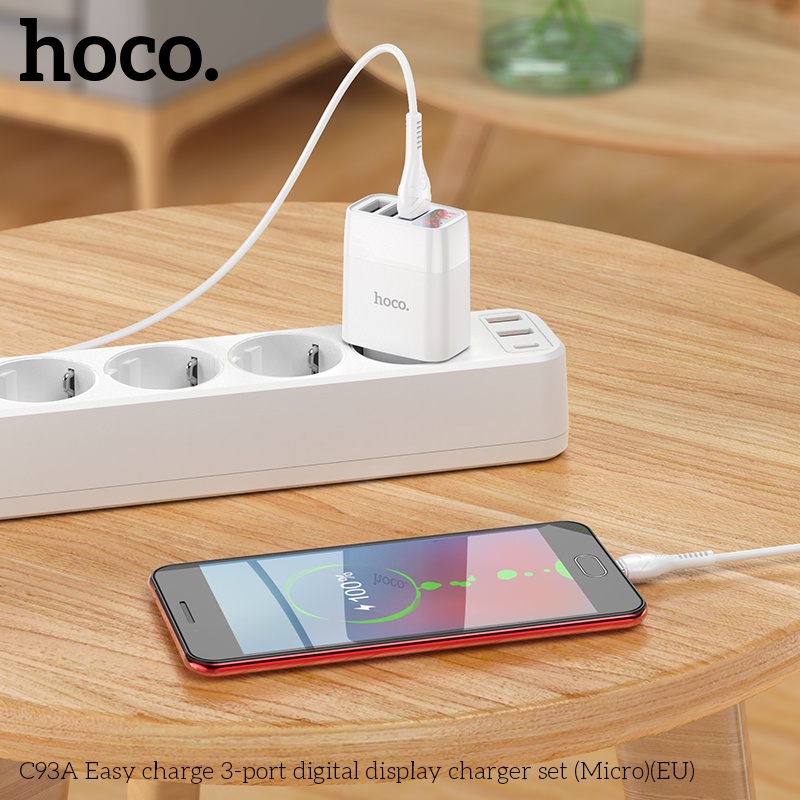 Bộ Củ Cáp Sạc Nhanh Hoco C93A 3 Cổng USB Kèm Dây Sạc Loại Chân Micro,IP Và Type C. Bảo Hành 12 Tháng