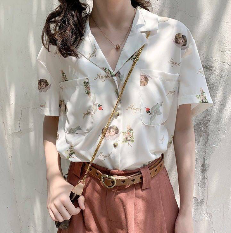 SUXI Áo vải chiffon tay ngắn cổ chữ V thời trang thanh lịch cho nữ