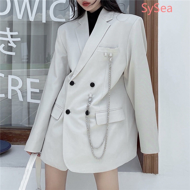 Áo Khoác Blazer Phối Dây Xích Thời Trang Mùa Thu Phong Cách Hàn Quốc Cho Nữ