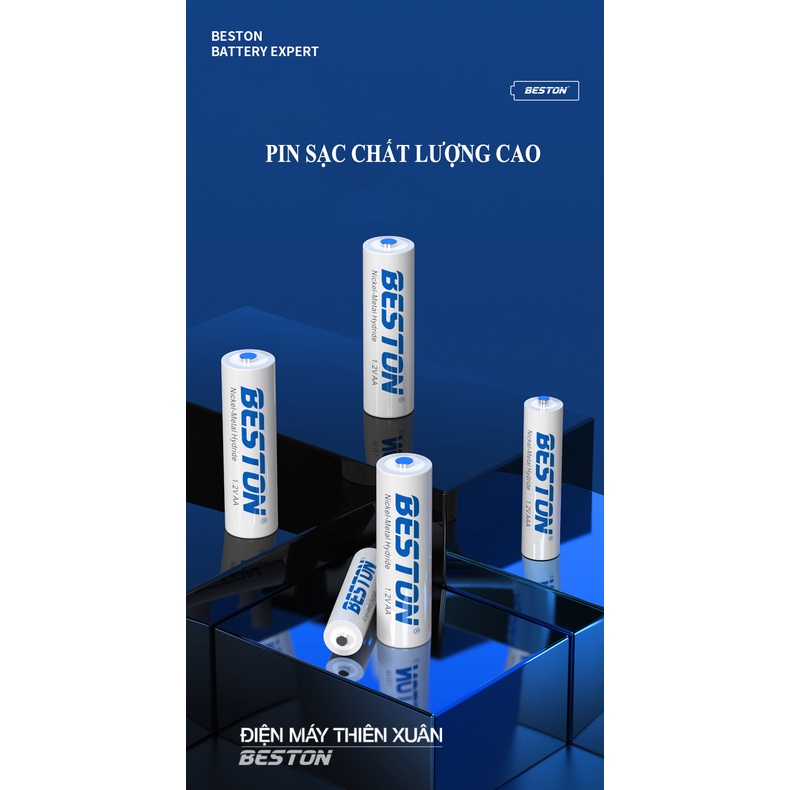 Sạc Pin Tự ngắt AA AAA Beston C8002, pin dung lượng cao Cho Micro Karaoke loa, đồ chơi trẻ em, đồng hồ, đèn flash