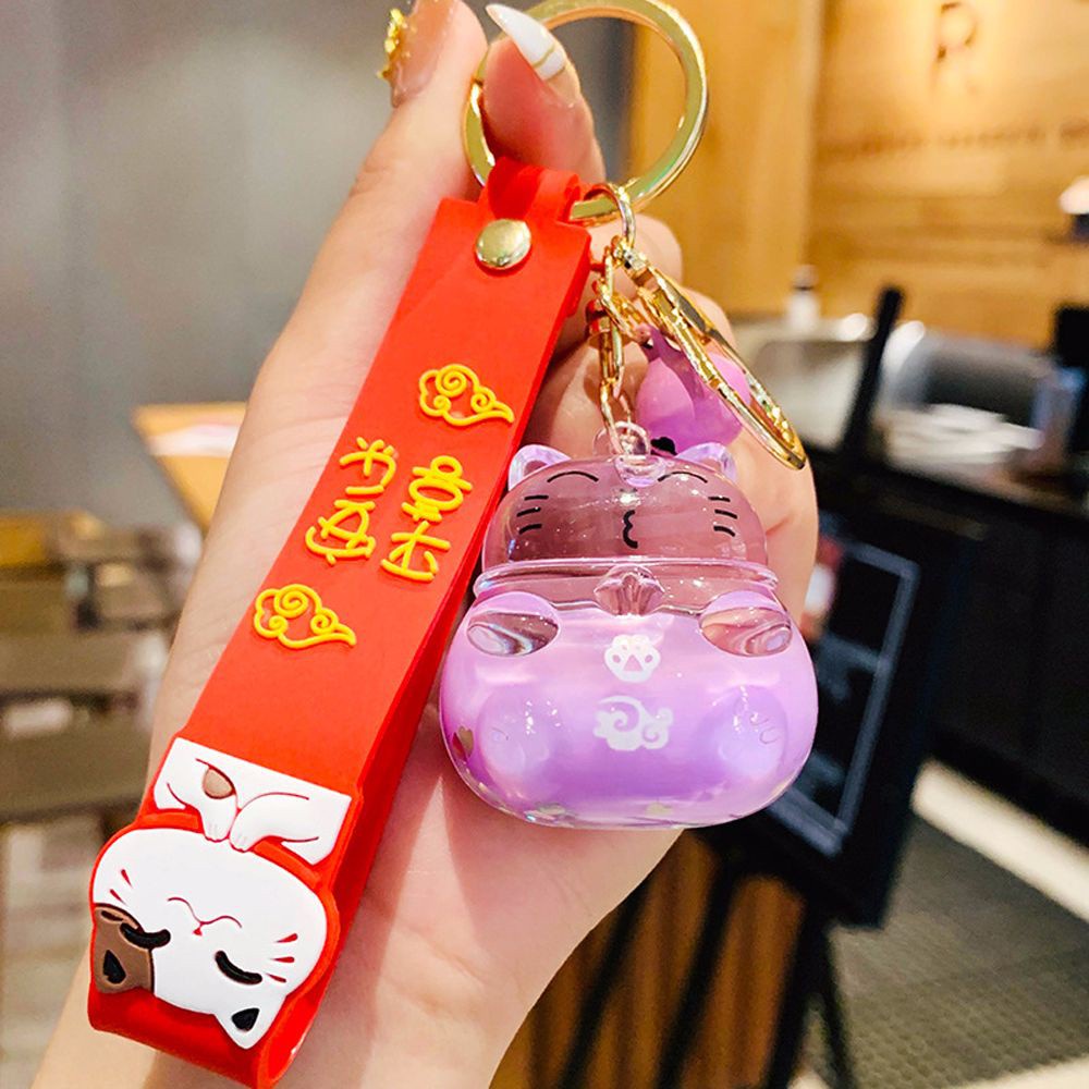 Móc chìa khóa bằng nhựa Acrylic trong suốt hình mèo may mắn đáng yêu