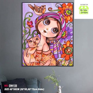 Khung dày 2.5cm Tranh số hóa tự vẽ Cô gái dễ thương