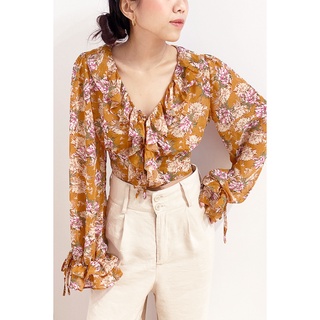 MAYBI Áo croptop ôm voan in phối bèo
