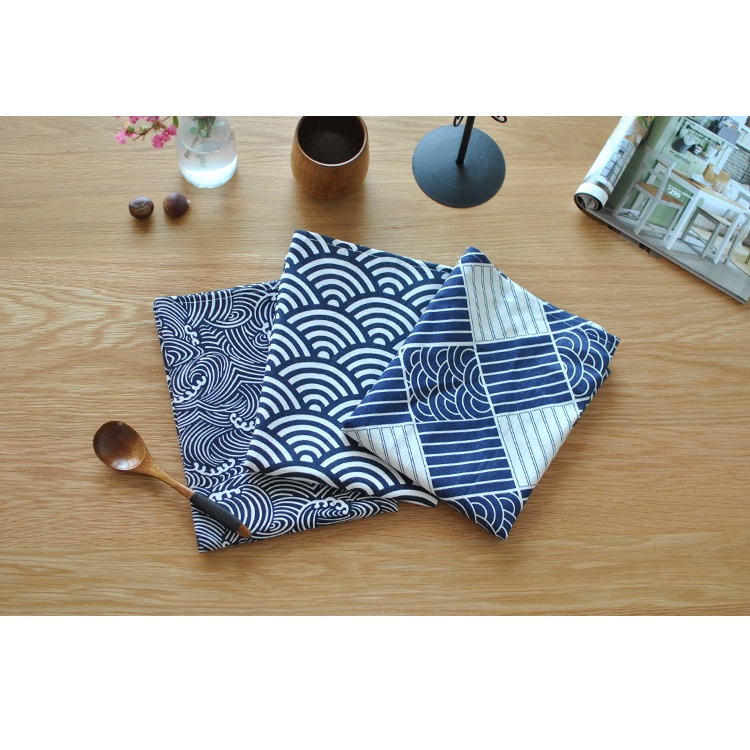 Khăn Trải Bàn Bằng cotton Lanh Họa Tiết Hình Học Phong Cách Nhật Bản