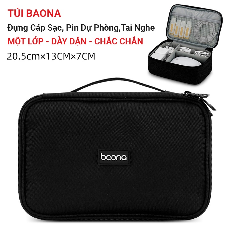Túi BAONA Đựng Cáp Sạc, Pin dự phòng, tai nghe  MỘT LỚP - DÀY DẶN - CHẮC CHẮN
