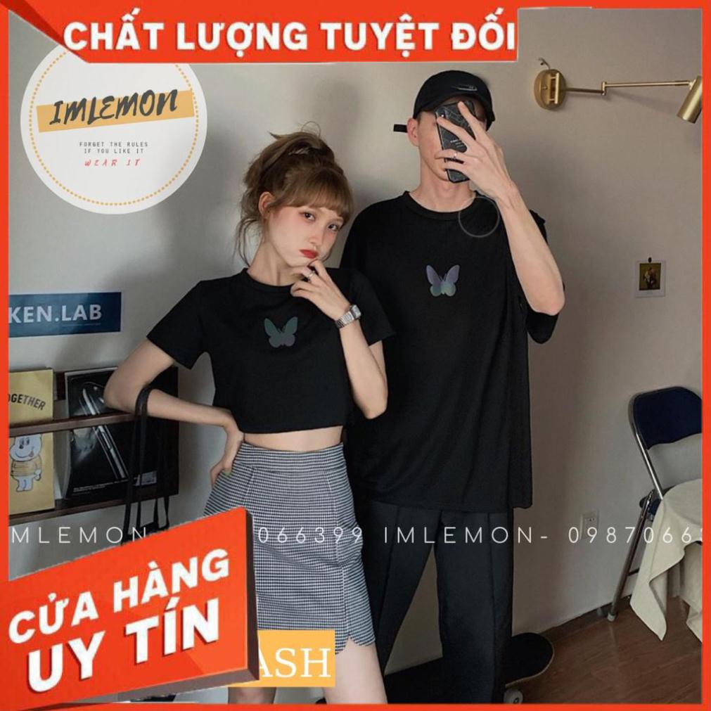 ÁO THUN NAM NỮ PHẢN QUANG  MIDNIGHT BUTTERFLY COUPLE – TEAM 2 KIỂU CROPTOP VÀ ÁO THUN FORM RỘNG