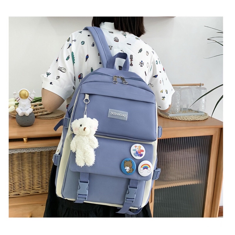 4 món BALO  ULZZANG 2 LỚP CHỐNG NƯỚC THỜI TRANG ĐI HỌC ĐI CHƠI DẼ THƯƠNG - Cặp xách dễ thương BL055 ulzzang