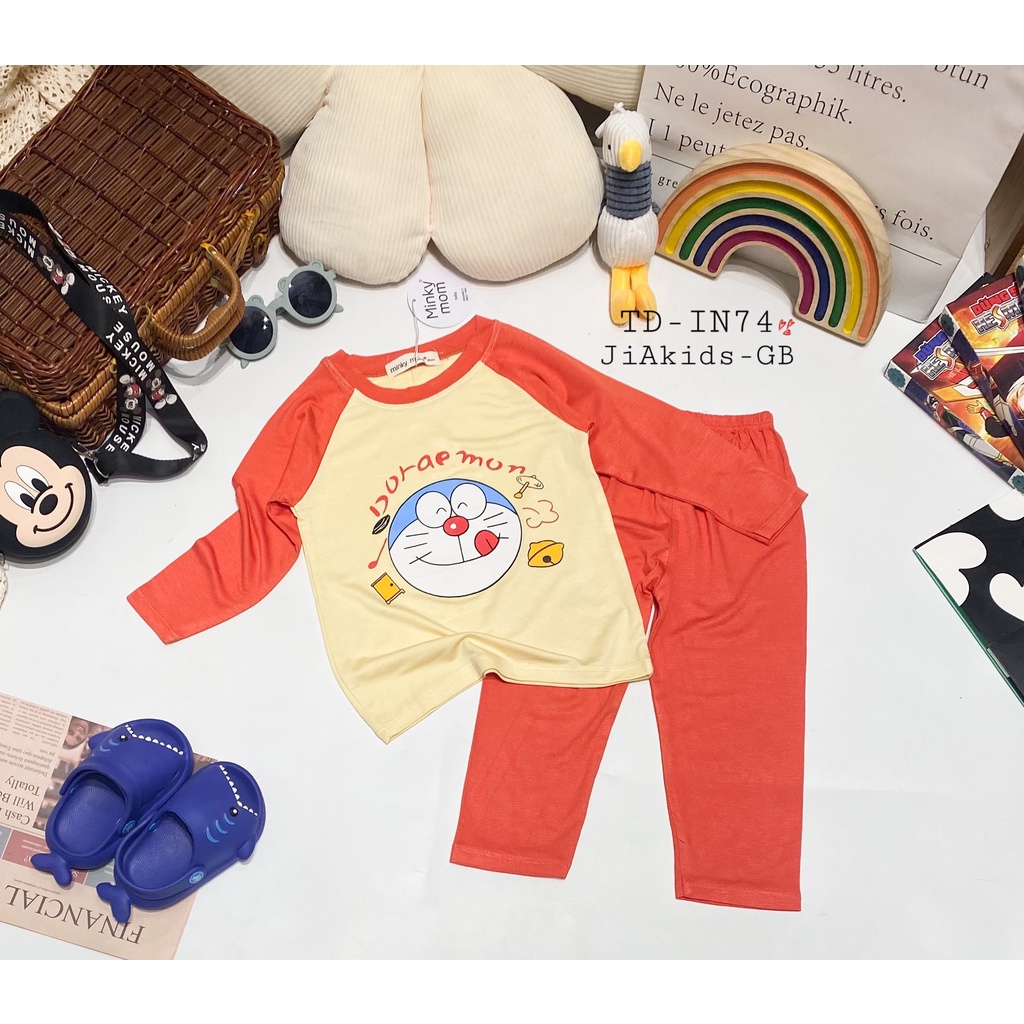 [SALE] Bộ Thun Lạnh Dài Tay Cho Bé Trai, Bé Gái Minky Mom Hoạ Tiết Doraemon Tay Giáp Lăng,Đồ Bộ Cho Bé Mặc Nhà MKMTD2241