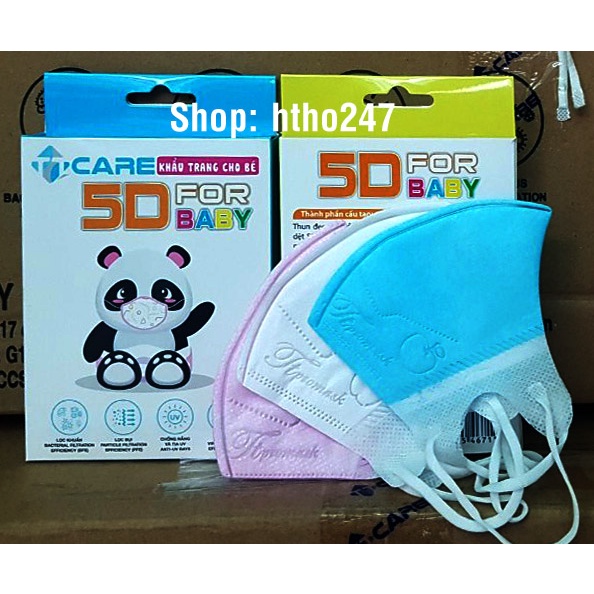 Hộp 10c Khẩu trang trẻ em 5D FOR BABY FAMAPRO (NAM ANH), bé từ 2-4 tuổi, quai thun