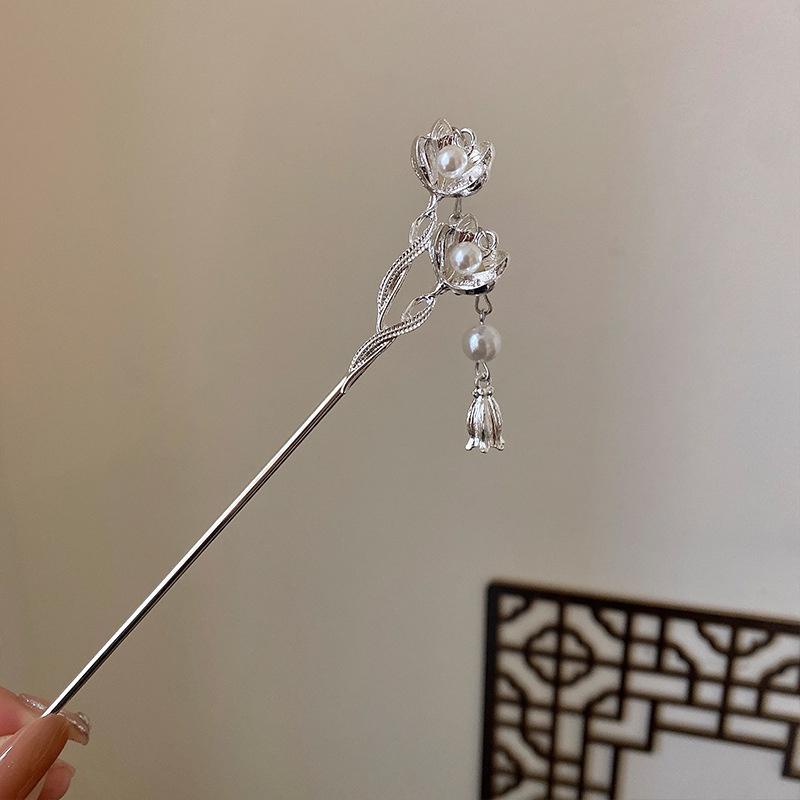 PVN50555 Trâm Cài Tóc Hình Hoa Lan Đính Ngọc Trai Giả Bằng Kim Loại Kiểu Hán Phục Trung Hoa Dễ Thương Giá Rẻ