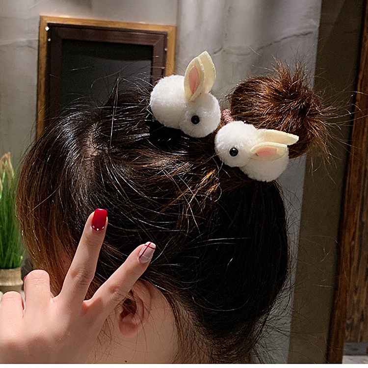 Dây Buộc Tóc Hình Thỏ Nhồi Bông Đáng Yêu Cho Nữ