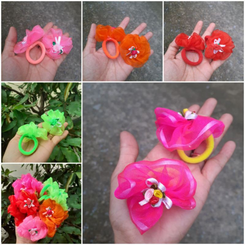 Một cặp thun cột tóc đính vải cho bé