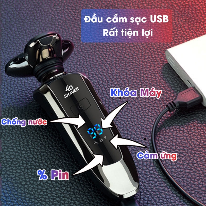 Máy Cạo Râu Cao Cấp 4d Shaver , Máy Cạo Râu Đa Năng Cầm Tay 3 Lưỡi Kép,Dao Cạo Êm,Chống Nước,Sạc Pin Nhanh - MCR01