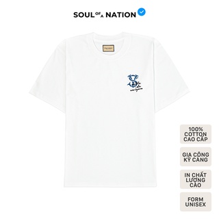 Áo thun unisex In hình biểu tượng cổ SAIGON HIDDEN XANH form basic 100% cotton premium SOUL OF A NATION VER 2 - Trắng