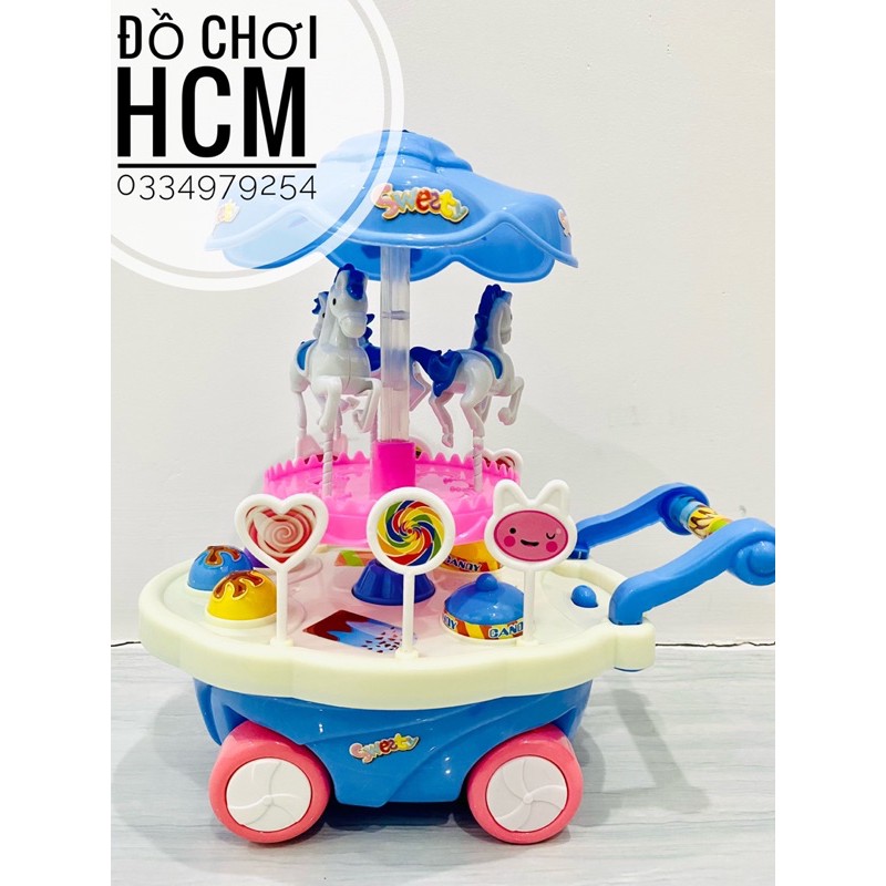 [TỰ XOAY CÓ ĐÈN NHẠC] Đồ chơi xe bán kem, xe ngựa dễ thương dành cho bé thích nấu ăn nhà bếp trái cây hoa quả TD660-2