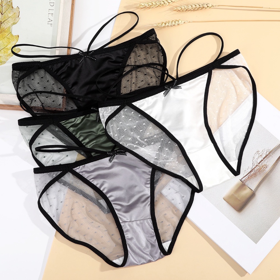 Quần lót nữ lụa satin phối renchấm bi Lylylorem QL114