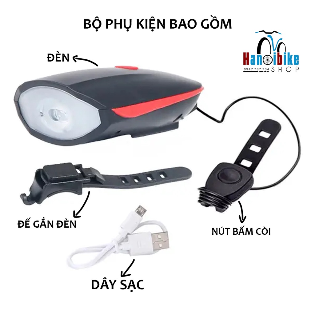 Đèn còi xe đạp siêu sáng sạc USB led T6 chống nước 7588