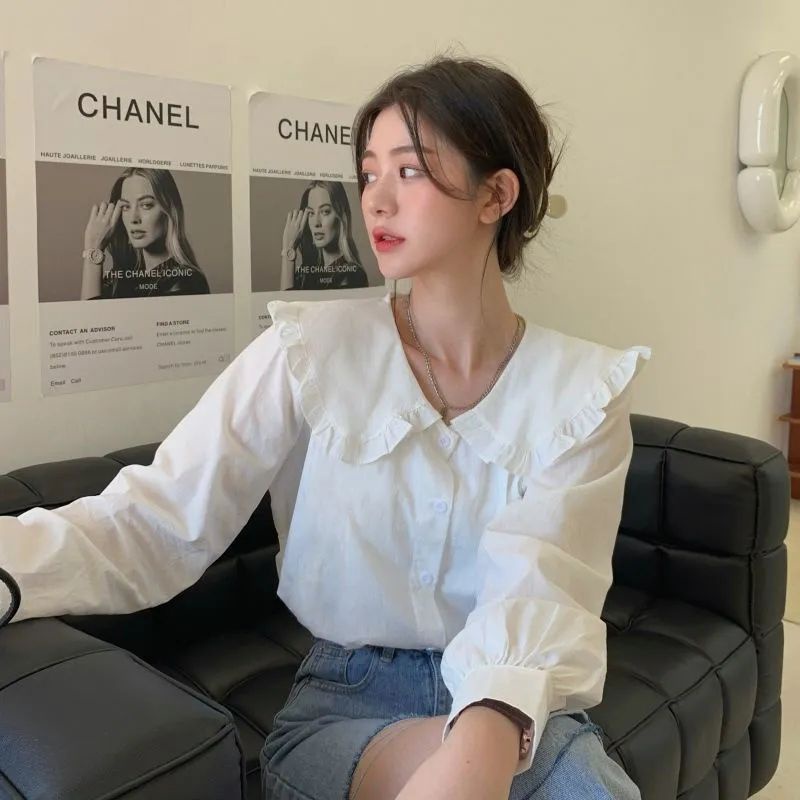 Áo Sơ Mi Cổ Búp Bê Dáng Rộng Thiết Kế Mới Thời Trang Theo Phong Cách Hàn Quốc Cho Nữ