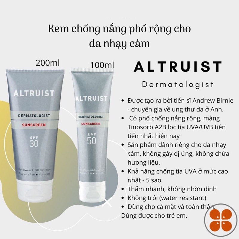 [ HÀNG UK] Kem chống nắng Altruist Dermatologist Sunscreen SPF 50 100ml | BigBuy360 - bigbuy360.vn