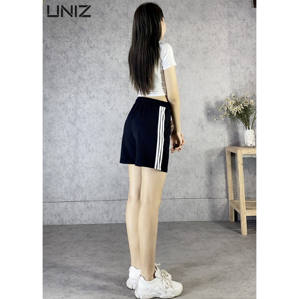 Quần Short Nữ 3 Sọc  UNIZ Short3socQ269 (Màu Đen), Dáng Lửng, Unisex, Cạp chun, Vải Umi, Mềm Nhẹ, Co Giãn, Không Bai Màu