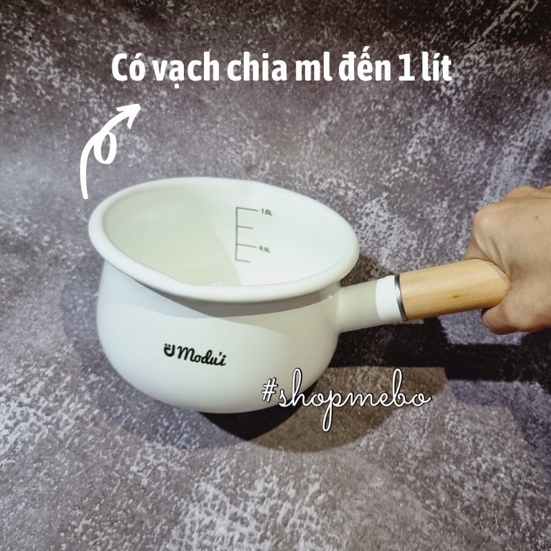 NỒI QUÁNH CERAMIC CÁN GỖ CHO BÉ ĂN DẶM CÓ VẠCH CHIA ML