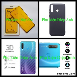 Huawei P30 Lite/ Nova 4E | Phụ kiện 4 món gồm kính cường lực 6D , ốp dẻo tpu , dán lưng carbon và dán kính camera