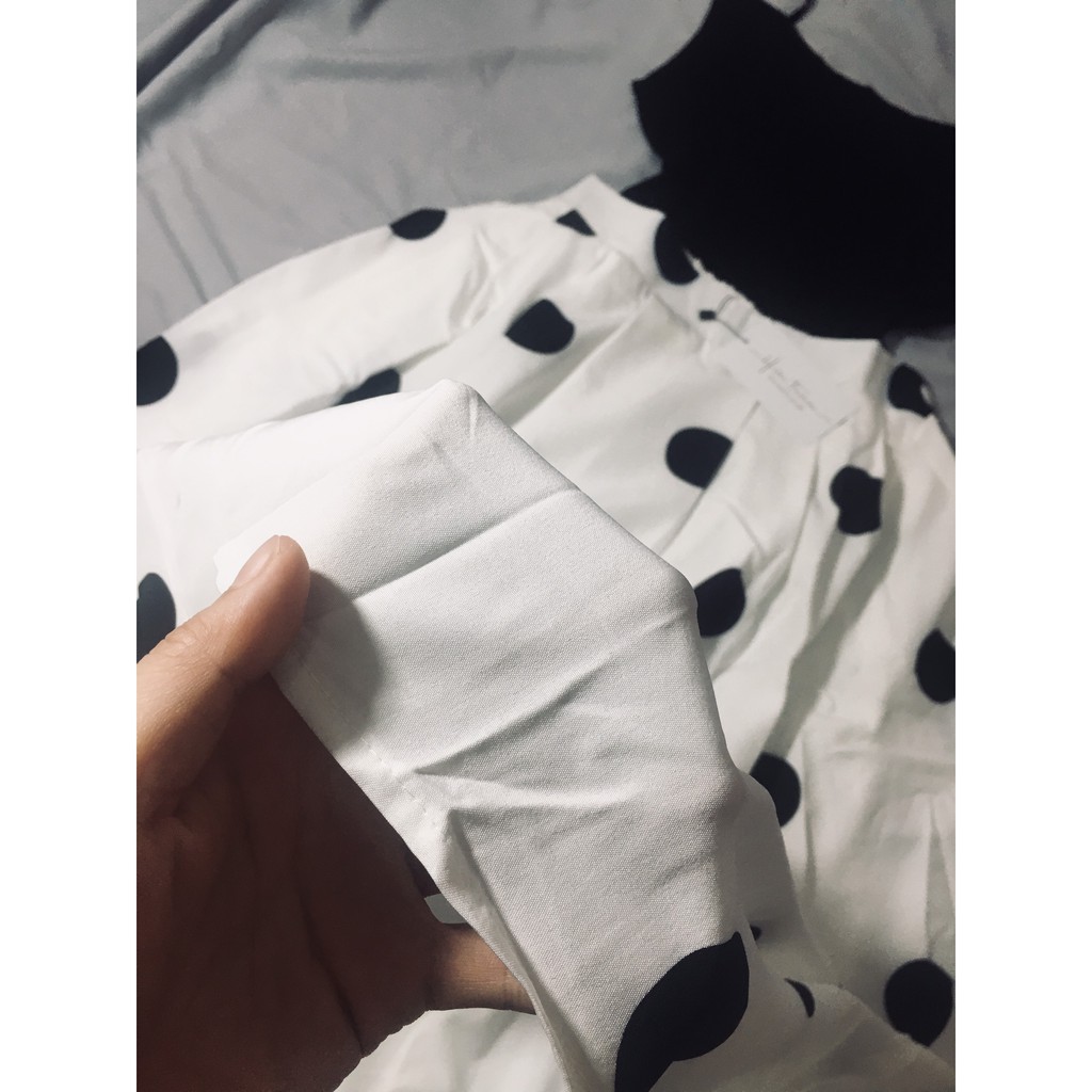 Chân váy chấm bi,  Chất lụa hàn, mềm mát, váy 2 lớp, đai bán chun