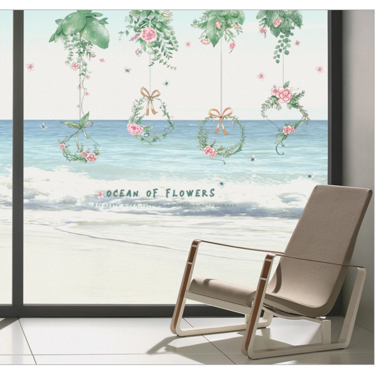 Decal trang trí nhà cửa [GIÁ SĨ] phong cách Hàn Quốc hoa đại dương xanh đẹp AmyShop