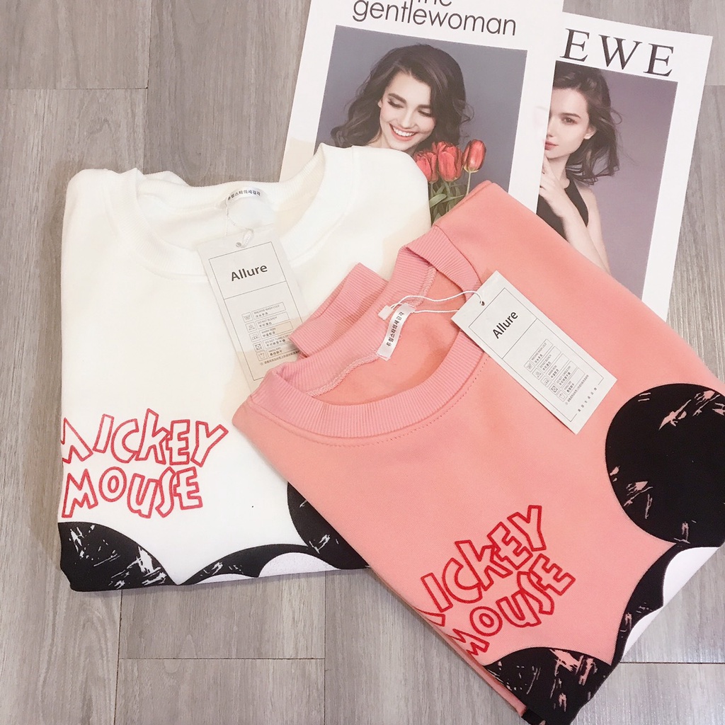 Áo Sweater Nỉ Nữ MICKEY MOUSE 🦋 Áo Thun Nữ Cổ Tròn Dài Tay Họa Tiết In 2 Màu 🦋