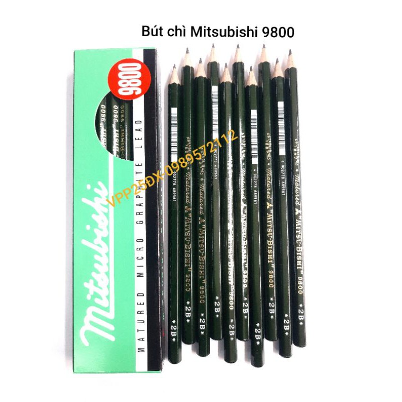 Bút chì Mitsubishi các cỡ- chì phác thảo Nhật Bản 9800