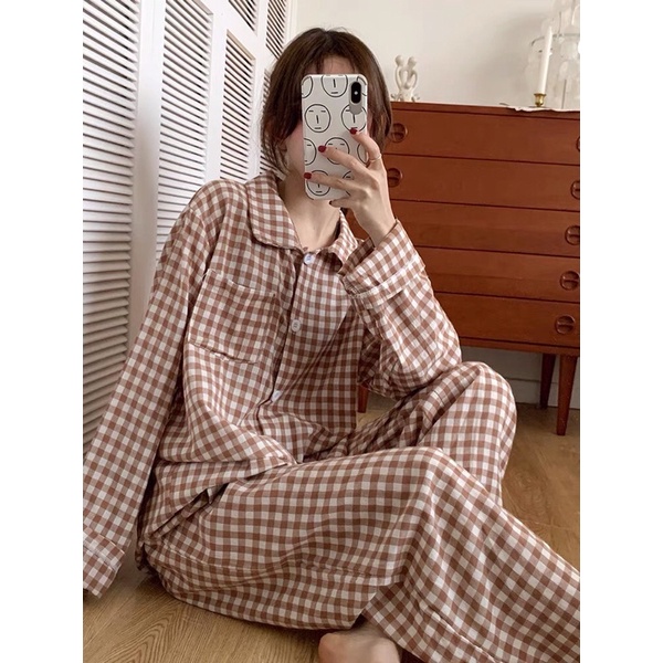 BN3_Bộ ngủ pijama, bộ mặc nhà dài tay kẻ caro cotton dành cho nữ | WebRaoVat - webraovat.net.vn