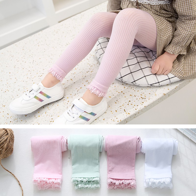 Quần Legging Họa Tiết Bướm Kẻ Sọc Dọc Phối Ren Thoáng Khí Thời Trang Mùa Hè Cho Bé Gái 1-4 Tuổi