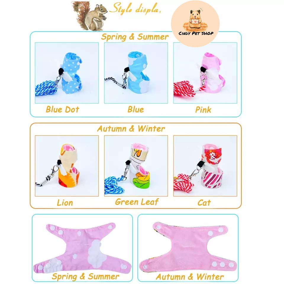 Yếm vải kèm cánh + dây dắt cho Hamster Bear, Sóc Bông, Sóc Đất, Bọ, Sóc Bắc Mỹ, Dumbo Rat...