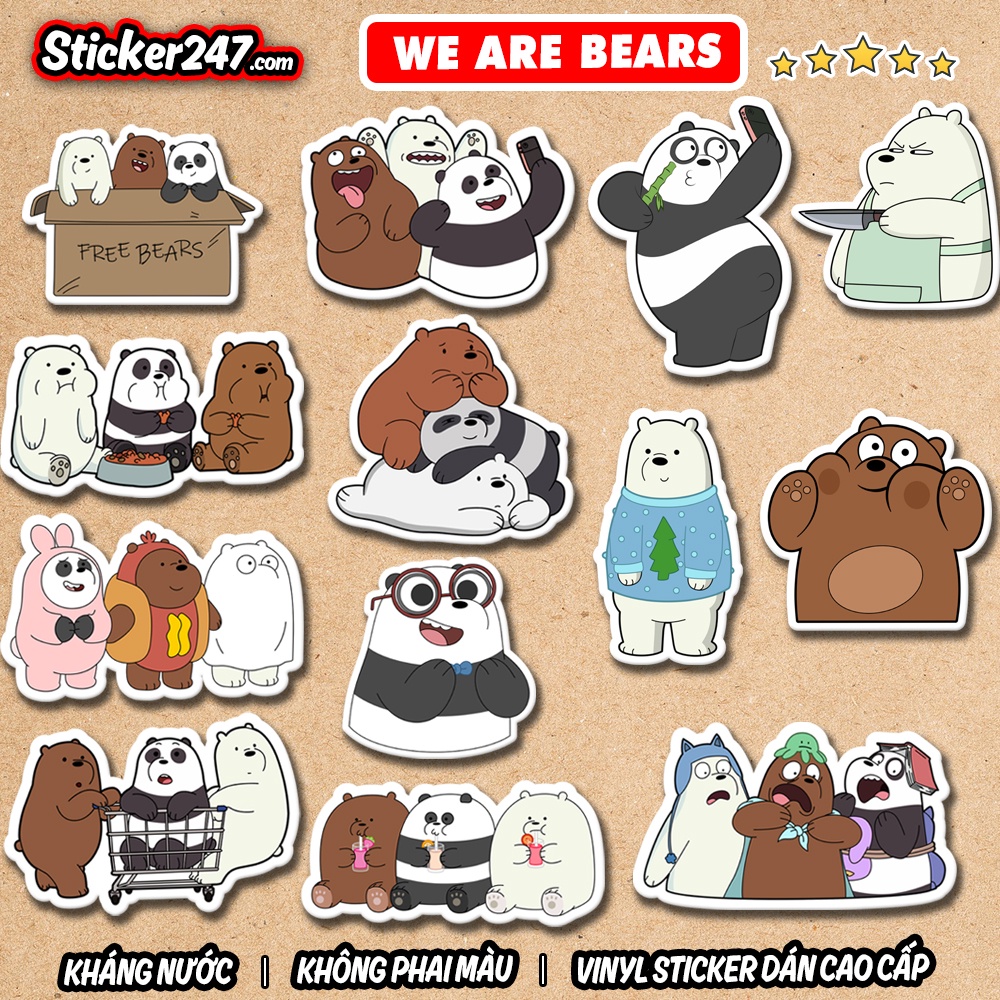 Sticker We Bare Bears 𝑭𝒓𝒆𝒆𝒔𝒉𝒊𝒑 Sticker Dán Mũ Bảo Hiểm Chúng Tôi Đơn Giản Là Gấu - Hình Dán Chống Nước Cao Cấp