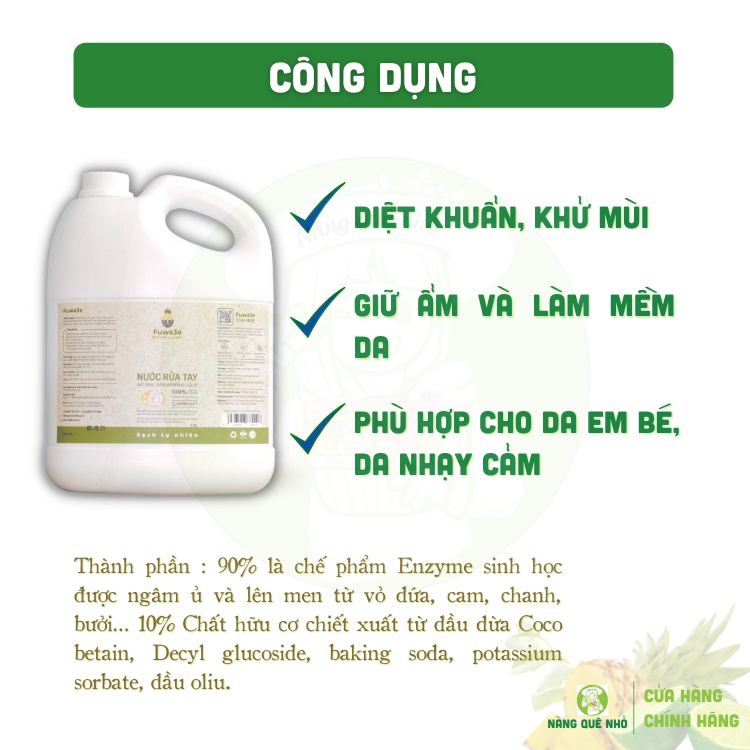 Nước Rửa Tay Diệt Khuẩn Hữu Cơ FUWA 3e 3.8L An Toàn Mềm Da