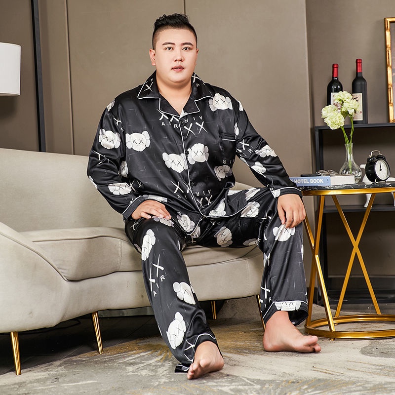 Bộ Đồ Ngủ Vải Lụa Lạnh Dáng Rộng Plus Size Cho Nam