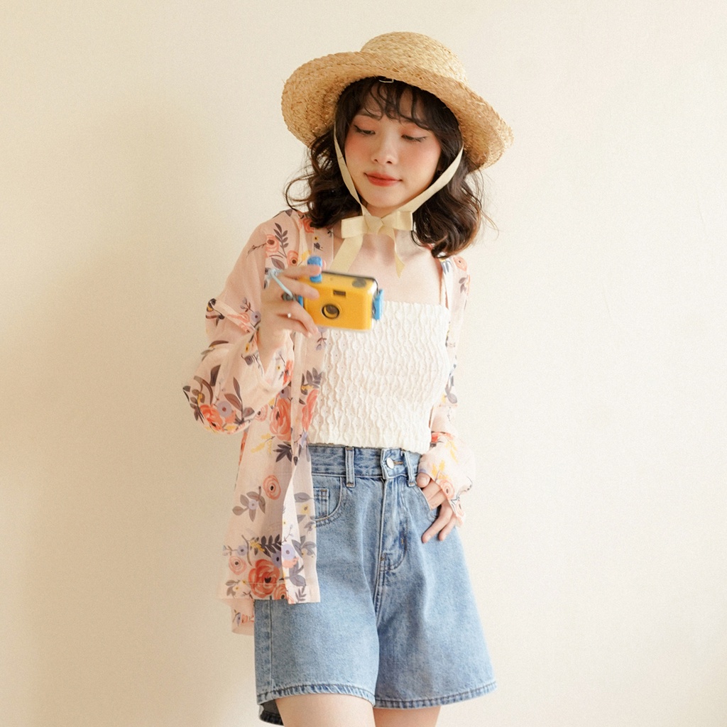 BLEUBIRD Áo khoác dáng Kimono vải voan hoạ tiết hoa Flora Kimono