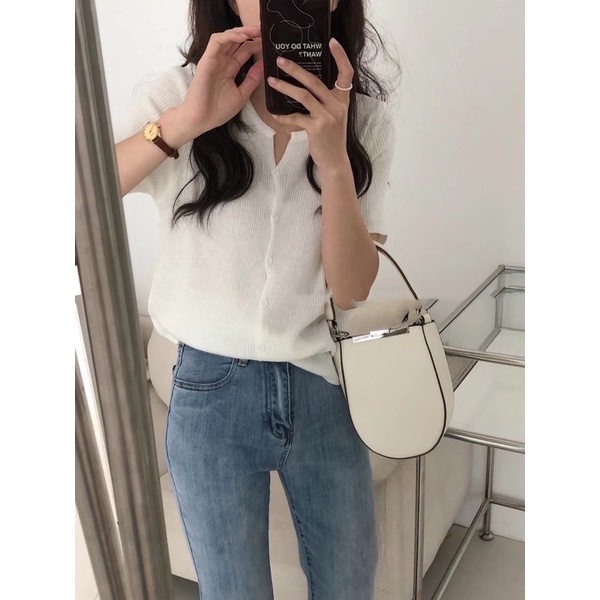 [Mã FAMARAL2 giảm 10K đơn 50K] Áo cardigan len tăm cổ tròn tay ngắn (A008)