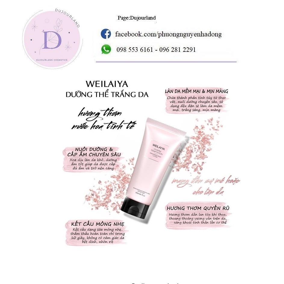 Sữa Dưỡng Thể Weilaiya, Dưỡng thể hương nước hoa, cấp ẩm nuôi dưỡng da trắng mịn từ sâu bên trong 200ml