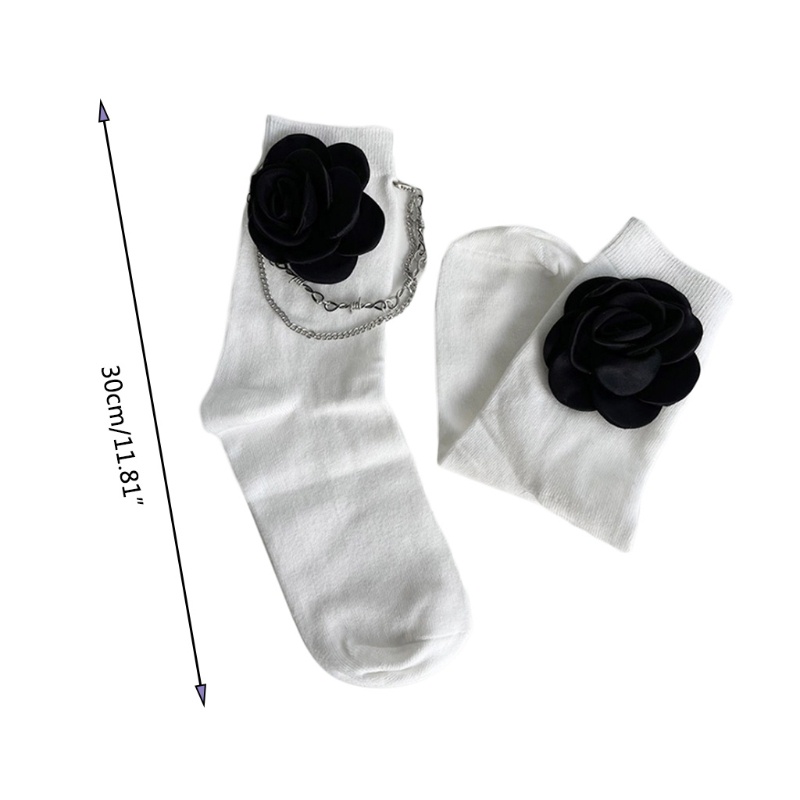 Xixi Vớ Cotton Phối Dây Xích Kim Loại Hình Hoa Trà Phong Cách Gothic Punk Harajuku Cho Nữ Sinh