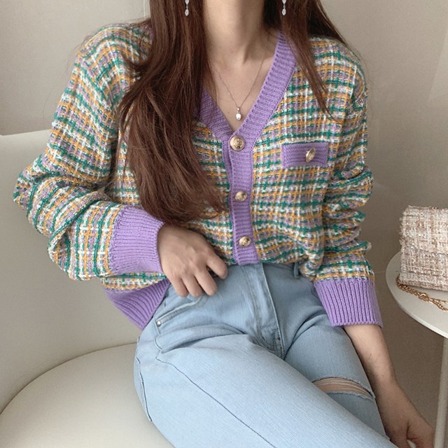 Hàng Sẵn_Áo khoác len Cardigan áo dệt kim nút bạc phong cách Hàn
