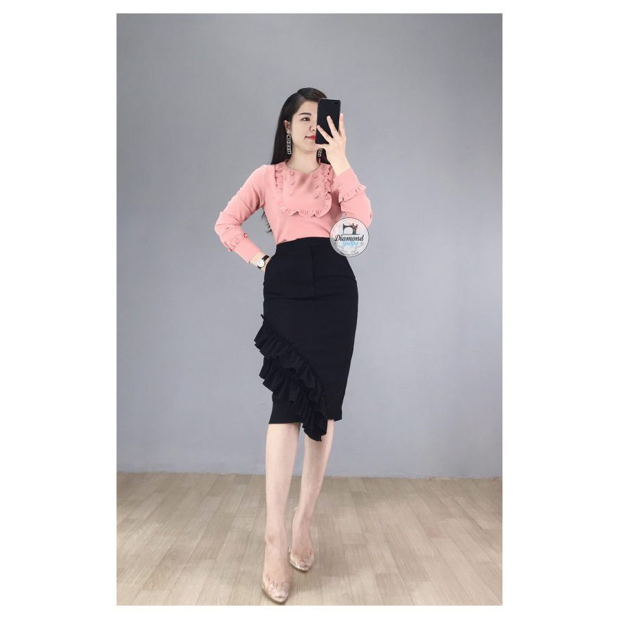 [Diamond Boutique] Chân Váy Bút Chì Công Sở Bèo Chéo
