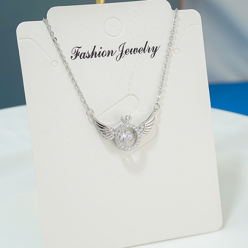 Dây chuyền bạc nữ Evasilver hình đôi cánh đính mặt đá tròn, dây chuyền chuẩn bạc ta sang trọng nữ tính