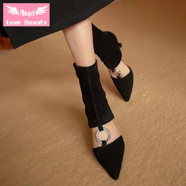 Giày Bốt Cao Gót 7cm Mũi Nhọn Khoét Lỗ Đính Đá Thời Trang Mùa Hè Quyến Rũ Cho Nữ